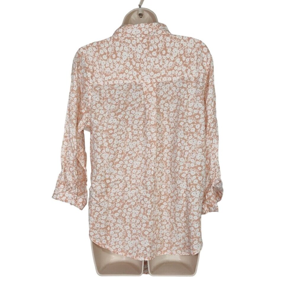 Lost Wander Button Up Tie Front Top Women Size S Pink White Floral 3/4 Sleeve - Picture 6 of 9